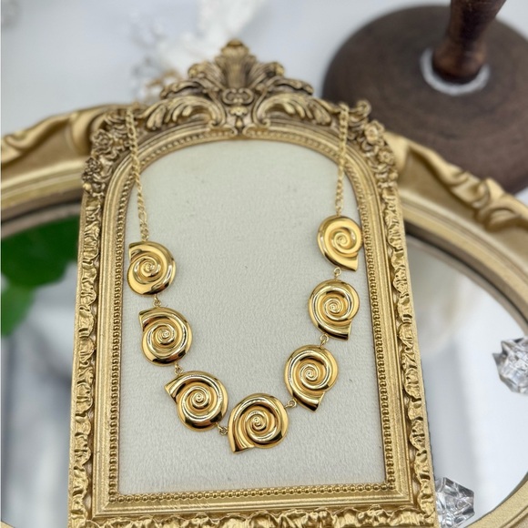 Gold Swirl Statement Necklace – Stainless Steel, Real Gold Plated - Picture 6 of 17